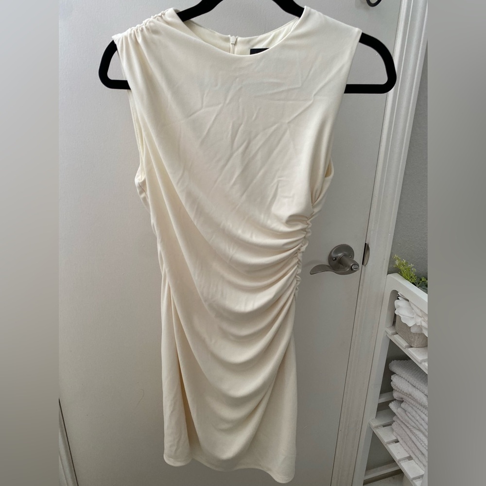 Zara Cream Asymmetrical Ruched Sheath Dress